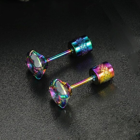 Hypoallergenic Titanium Earrings for Sensitive Ears, 6mm Cubic Zirconia, Screw B - Picture 6 of 6